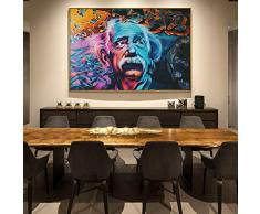 RTCKF Tableau Abstrait Street Art Impression Einstein Portrait Couleur Peinture Pop Art Salon décoration (sans Cadre) A6 60x90cm