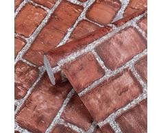 Papier Peint Adhésif Vintage Rot Auto-Collant Décoratif Wallpaper Sticker Repositionnable Rouge Brique Cuisine Panneau DIY 45 * 500cm