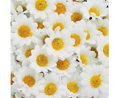 Fleurs Têtes 100 pcs Faux Cadeau Mariage Partie Décor À La Maison Gerbera Soie Décoration Florale Artificielle Marguerite Bouquet DIY Chrysanthème Mariée(Blanc)