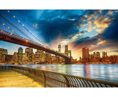 Papier Peint Photo Mural-MANHATTAN SUNSET-(39p)-350x260cm-7lés-COLLE INCLUS!-XXL Poster Géant Decoratif New York Brooklyn City Londres Paris Ville USA Nature île Caraïbes Italie île Fleurs