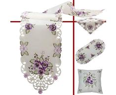 Quinnyshop Pensée lilas Broderie Napperon 30 cm Rond Polyester, Blanc