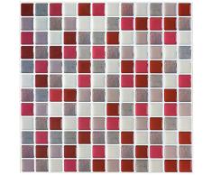 Yoillione 3D Autocollant Mural Imperméable Auto-adhésif en Mosaique Carrelage Adhesif Mural Salle de Bain, Carreaux Adhesif Mural Cuisine, Revetement Mural Rouge Carrelage Autocollant, 4 pcs