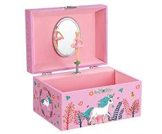 SONGMICS Boîte à Bijoux Musicale pour Enfants, Coffre à Musique, avec Une Ballerine, Motif Licorne, Compartiment spacieux, Miroir, mélodie Licorne, idée Cadeau, Rose JMC020PK