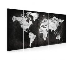 decomonkey Impression sur Toile Carte du Monde 200x80 cm 5 Pieces Tableau Mural Image sur Toile Photo Images Motif Moderne Decoration tendu sur Chassis Continent Noir