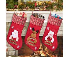 SHareconn Chaussette de Noël 3 pièces Grande Taille, Design Père Noël, Rennes et Bonhommes de Neige, Chaussettes de Cheminée 3D en Peluche, Décorations de Noël, Articles de Fête - 46cm / 3 Style