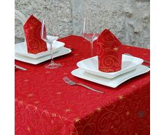 Nappe et serviettes de table de qualité supérieure avec motif étoiles de Noël, traitement anti taches, rouge, Red, (6 NAPKINS 18 x 18 (45 x 45cm))