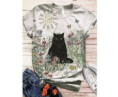 ELECTRI Tee-Shirt dété Chemises imprimées danimaux T-Shirt Aquarelle T-Shirts imprimés en 3D T-Shirt Graffiti T-Shirt de Peinture Abstraite T-Shirt à Motif Chat/Papillon/Lapin/bétail, T-Shirt Femme