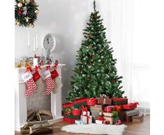 Costway Sapin de Noël Artificiel Blanc Enneigé 210CM Arbre de Noël avec Pied en Plastique Matériau PVC pour Décoration de Noël Vert