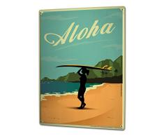 LEotiE SINCE 2004 Plaque en Métal Métallique Poster Mural tin Sign 40x30 cm Ale Divertissement Femme Planche de Surf Plage Aloha