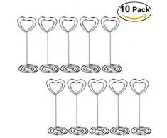 PIXNOR Porte Photo Mémo Carte Pince Coeur Clips avec Base en spirale pour Décoration de Mariage Fête Photo (10Pcs)