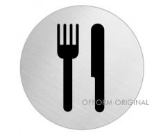 OFFORM Plaque de porte en acier inox brossé, pictogramme"Restaurant", Ø 75 mm No.8499