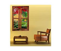 Stickers trompe l'oeil fenêtre Le jardin exotique - L 100cm x H 150cm