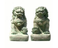 Wilai Décoration de Jardin, Statuette Chien FU (ou Lion Chinois), mâle ou Femelle, Vert (10003)