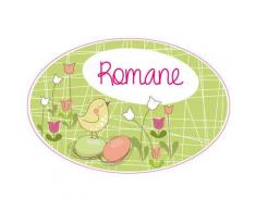 Sticker Porte Prénom Personnalisable Oiseau Printemps - Dimensions 13,3x20cm - Adhesif Permanent Brillant