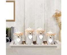 GoMaihe Bougeoir Ensemble de 4 Pièces Palette en Bois Gris,Chandelier Photophore Decoration Centre de Table Anniversaire Maison Bougie de Noël,Bougeoirs Cadeau Fille Mariage Festival