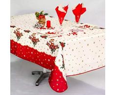 Nappe de Noel Blanche Père Noel rectangulaire - Anti Taches, Infroissable - 100% Polyester (Tissu) - Blanc, 300x150cm, Rectangulaire