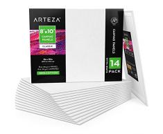 Arteza Toiles à Peindre Coton Entoilé – 14 Panneaux 20x25 cm (280GSM) de Toile Blanche Grand Format en Carton Toilé/Idéal Peinture à Huile/Gouache/Acrylique/Materiel de Dessin et Art/Tableau Enduit