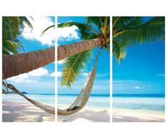 Plages Poster Reproduction Sur Toile, Tendue Sur Châssis - Plage De Rêves Avec Palmier Et Hamac, 3 Parties (120 x 80 cm)