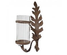 LHéritier Du Temps Applique Bougeoir Unique Murale ou Candélabre Une Bougie à Fixer en Fer et Verre Patiné Marron 15,5x22x44cm