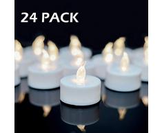 YIWER Lot de 24 bougies LED Bougies CR2032 piles Bougies,Bougie chauffe-plat sans flamme claire vacillante 100 + heures de lumière électrique(Boîtier blanc, éclairage blanc chaud24pcs)