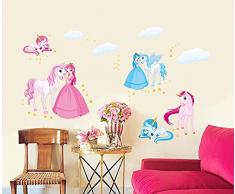 ufengke® Princesse de Dessin Animé et de La Licorne Stickers Muraux, La Chambre des Enfants Pépinière Autocollants Amovibles