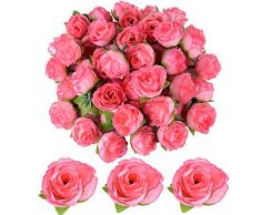 50pcs Rose Artificielle Capitules Tete Fleur Faux Plante Artificielle Decoration pour Maison Mariage Fête (Rose foncé)