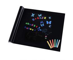 Sticker Tableau Noir, Grand Tableau Noir Adhésif Multifonction Ardoise Effaçable Sticker Autocollant Mural 45cm x 200cm Avec 5 Craies Offerts pour lEcole/Bureau/Accueil (Noir)