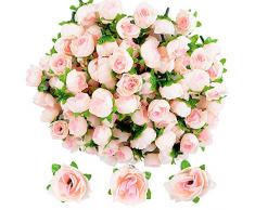 JNCH 100pcs Rose Artificielle Capitules Tete Fleur Faux Plante Artificielle Decoration pour Maison Mariage Fête (Champagne)