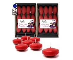 Hyoola Premium Bougies flottantes Rouge 7,6 cm – 8 Heures – Lot de 24 – Fabriqué en Europe