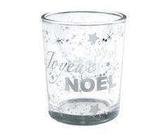 Photophore Joyeux Noël étoilés métallisés, Argent - 5,5 x 6,7 cm