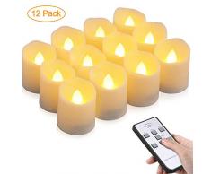 Bougies LED Flamme Vacillante , otumixx Lot de 12 Bougies à LED Sans Flamme avec Télécommande et Minuterie Bougie Électrique pour la maison décorations de Noël Mariage, Blanc Chaud (Piles Incluses)