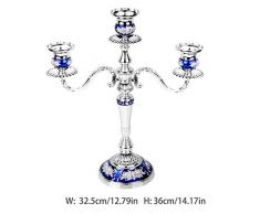 LUSUNT Candélabre Chandelier Bougeoir Alliage 32*36cm 3 bras, couleur bleu saphir, argent, dîner aux chandelles, artisanat pour le décor de maison de mariage de Noël, cadeaux de famille