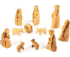 Crèche pour Enfants 11 pièces. Figurines Simples. Sculpté à la Main de Bois dolivier à Bethléem. Hauteur env. 9 cm
