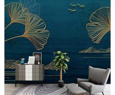 Papier Peint 3D Ligne De Feuille De Ginkgo Doré Minimaliste Moderne Papier Peint Intissé Décoration Murale