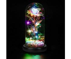 FunPa Rose Eternelle sous Cloche, Rose Enchantée Inspiré par Rose Belle et la Bete Soie Rose en dôme Bois pour Mariage danniversaire de la Saint-Valentin Noël Cadeau de fête des mères