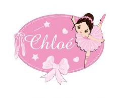Sticker De Porte Personnalisable avec Le Prénom de Votre Enfant - Danseuse - Dimensions 20.6x16 cm - Adhésif