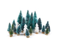 Goldenlight 27Pcs Sapin de Noel Miniature Arbre de Noël Artificiel Mini Vert et Blanc Bleu Turquoise Mixte Decoration de Table Intérieur Chambre Maison
