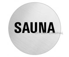 OFFORM Plaque de porte en acier inox brossé, pictogramme "Sauna" Ø 75 mm No.8523