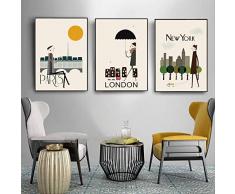 wangjingxi Le Matin De La Ville De Londres New York Vintage Affiche Art Toile Peinture Mur Photo Imprimer Moderne Maison Chambre Décoration 40X50Cmx3 Wjx-4