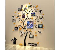 Asvert Stickers Autocollants Muraux Amovibles 3D en Acrylique Arbre avec des Branches Incurvées et des Cadres de Photo(Feulles Noires)