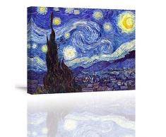 Piy Painting Reproduction de Starry Night by Van Gogh Impression sur Toile, Tableau de Paysage Abstrait, Tableau Moderne Photo sur Toile pour Déco dart Murale en Salle de Bain Cadeau Noël Nouvel an