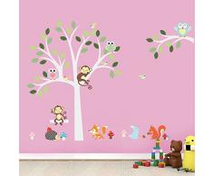 Ufengke® Animaux De Bande Dessinée Hiboux Mignons Singes Et Fox Arbre Stickers Muraux, Chambre Des Enfants Pépinière Autocollants Amovibles