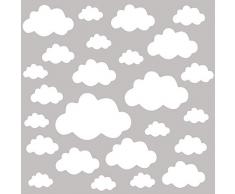 PREMYO Set de 25 Stickers Muraux Enfants Nuages - Autocollants Décoration Murale Chambre Bébé - Facile à Poser Blanc