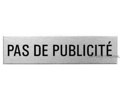 Plaque de porte en acier inox brossé, pictogramme"Pas de publicité" 160 x 40 mm No.10148