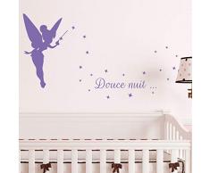 Stickers Prénom Personnalisé | Sticker Autocollant Fée et étoiles - Décoration Murale Chambre Enfant | 2 Planches de 40 x 25 cm - Lavande