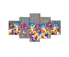 YyiHan Tableau Artistique Contemporain, Vaches colorées 5 Panneaux Peinture Murale Art Bureau à la Maison Salon Chambre décoration Murale Peinture sans Cadre