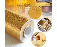 Autocollants Muraux Aluminium Foil Papiers Peints Adhesifs Imperméables pour Meuble, Autocollant Mural Auto-adhésif de Diy pour le Papier Peint de Cuisine (60x100cm, Or)