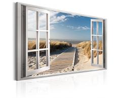 murando Impression sur Toile intissee Fenetre 90x60 cm Tableau Tableaux Decoration Murale Photo Image Artistique Photographie Graphique 1 Piece fenêtre île mer Plage Ciel c-C-0179-b-a