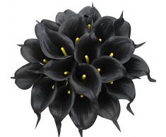 Justoyou Bouquet de fleurs artificielles en latex, 20 lys calla, toucher réaliste, fleurs pour bouquets de mariage, maison, hôtel, jardin, Noir , 20PCS