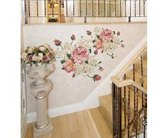 ufengke® Noblesse Fleur de Pivoine Stickers Muraux Bricolage, Salle de Séjour Chambre à Coucher Autocollants Amovibles